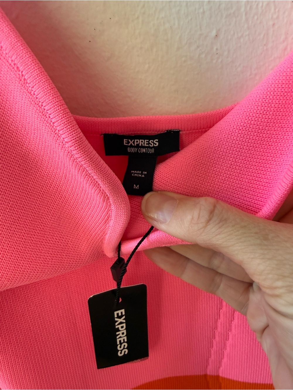 NWT Express Body Contour Colorblock Pink & Orange Midi Dress - Picture 8 of 8